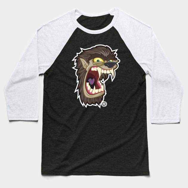 Halloween Wolfman Head Shot Baseball T-Shirt by Goin Ape Studios